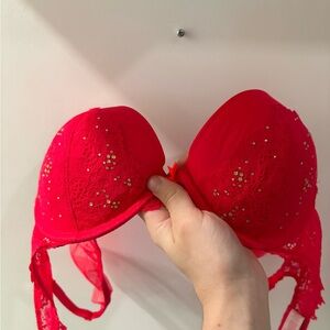 Pink Victoria’s Secret Lace Push-Up Bra with Rhinestone Accents